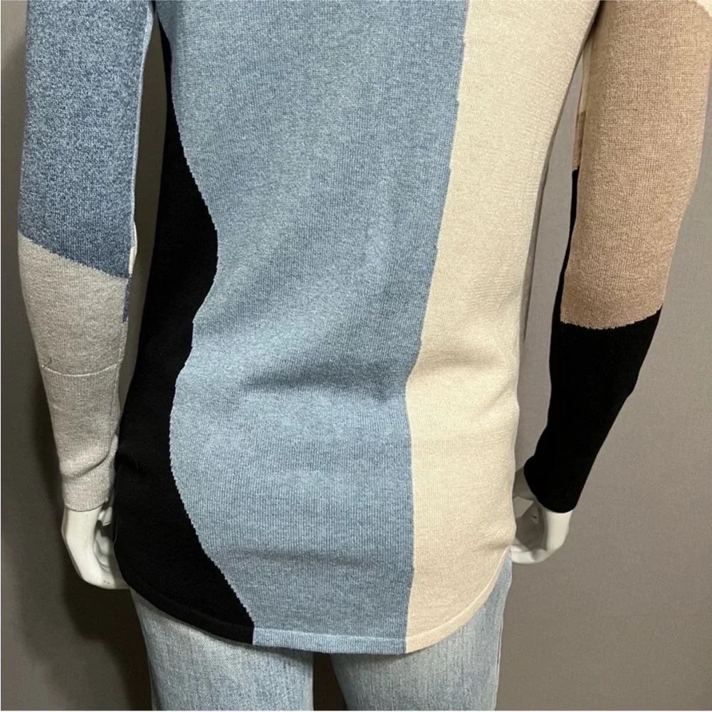 NWOT! Nic & Zoe Color Block Blue Tan Cream Black Lightweight Turtleneck Size XS